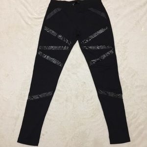 Bebe leggings pants with patent leather strips